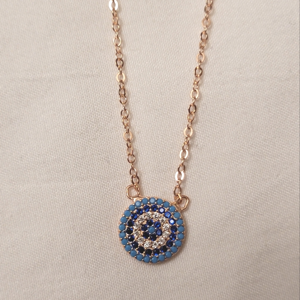 Adjustable fatima evil Eye necklace. Mini pendant. Rose gold